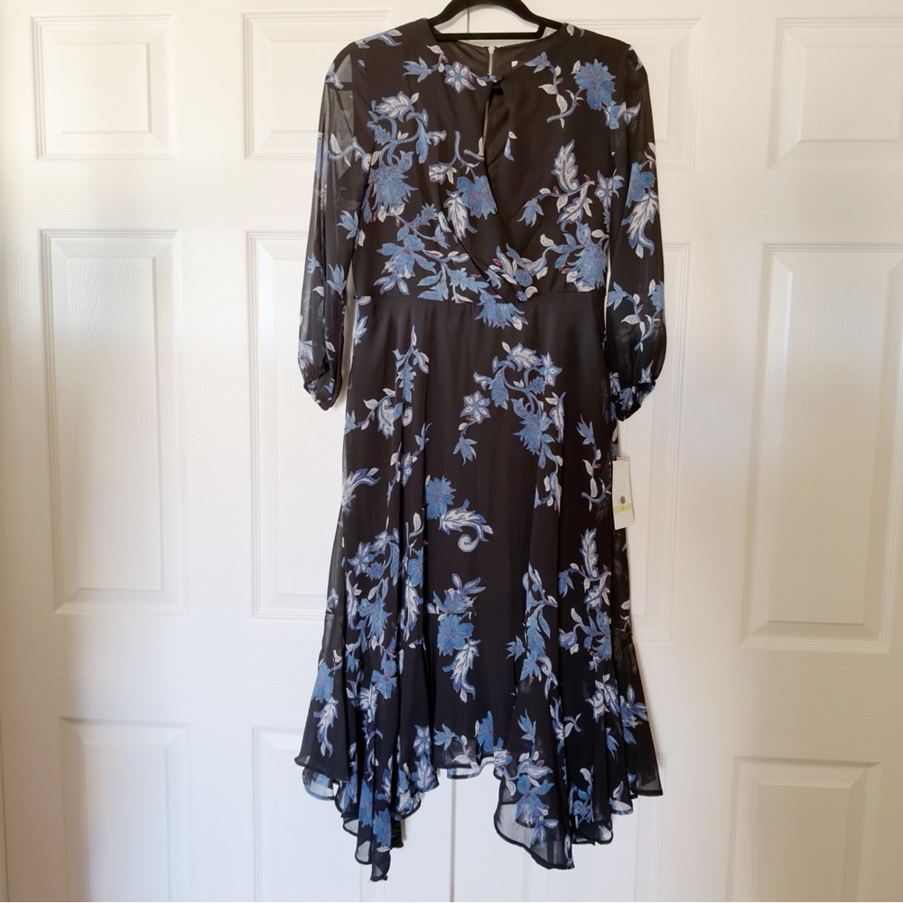 NWT Maison Tara Elegant Black and Blue Floral Dress - Picture 3 of 11